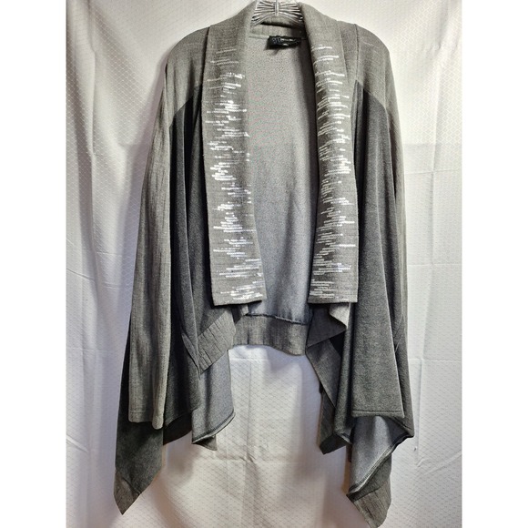 MISS ME Draped Open Front Cardigan Sz L Gray Sequins Boho Chic Glam Lagenlook - Picture 1 of 6